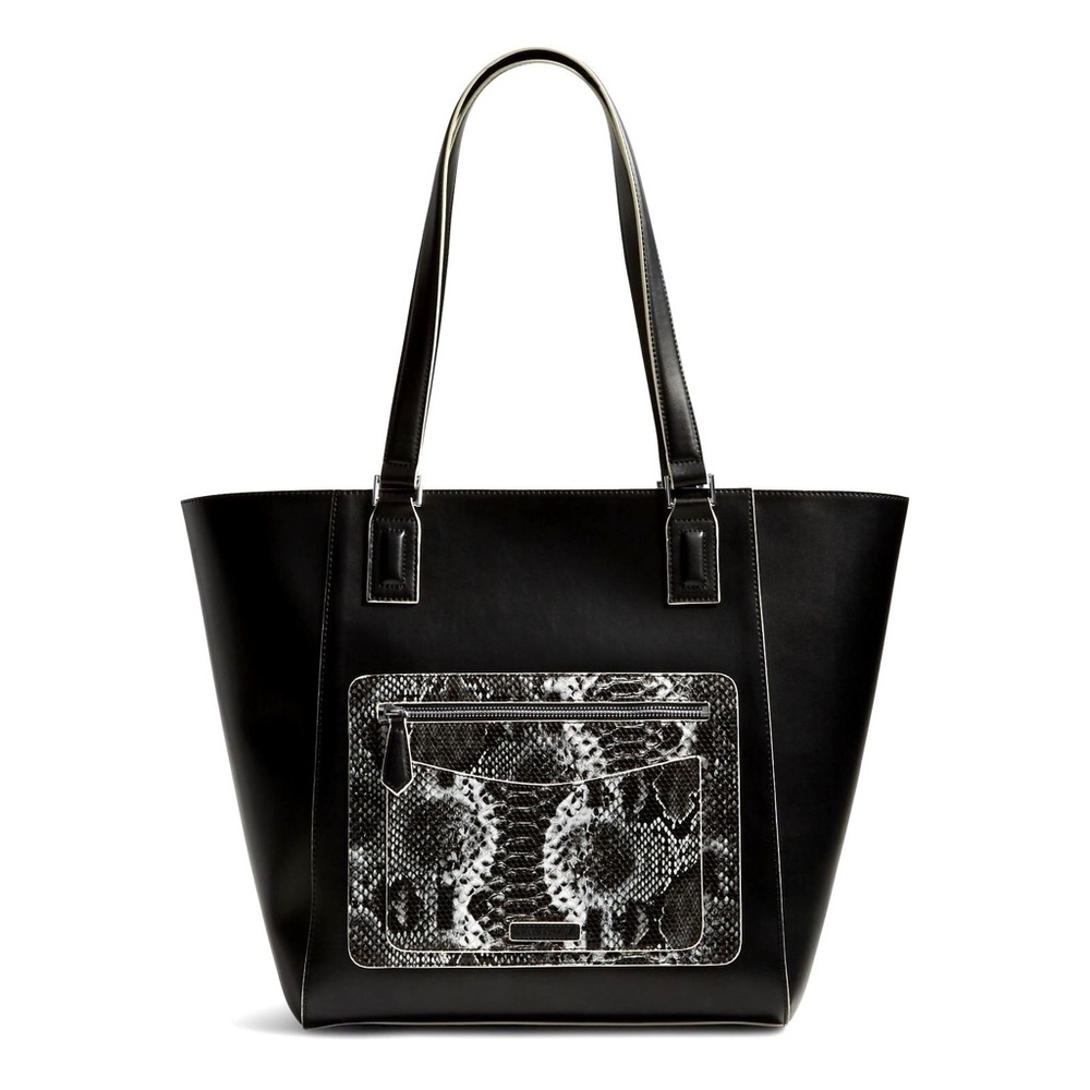 Vera Bradley Small Ella Tote Purse Bag Black Faux Leather Snake Print Women's